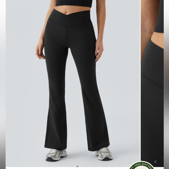 High Waisted Crossover Flare Yoga Leggings - Picture 1 of 7